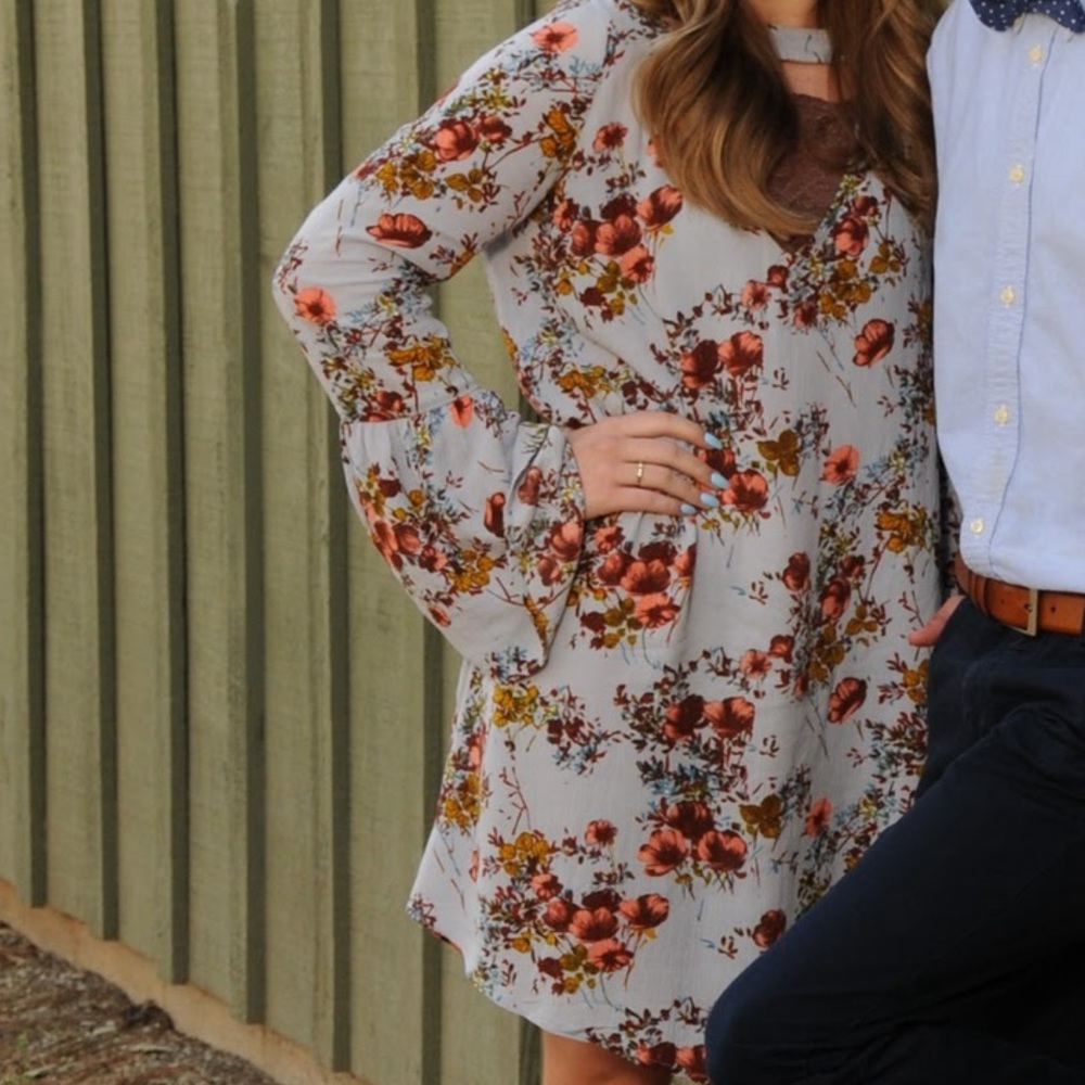 Women’s Mossimo Blue Long Sleeve Boho Floral Dress